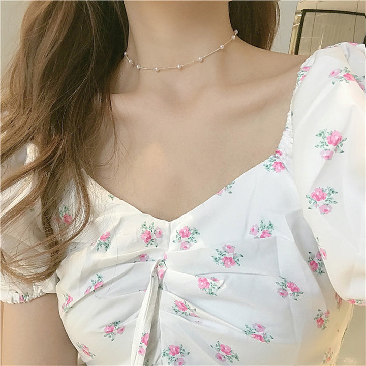 Delicate Pearl Accented Chain Necklace Bowlift