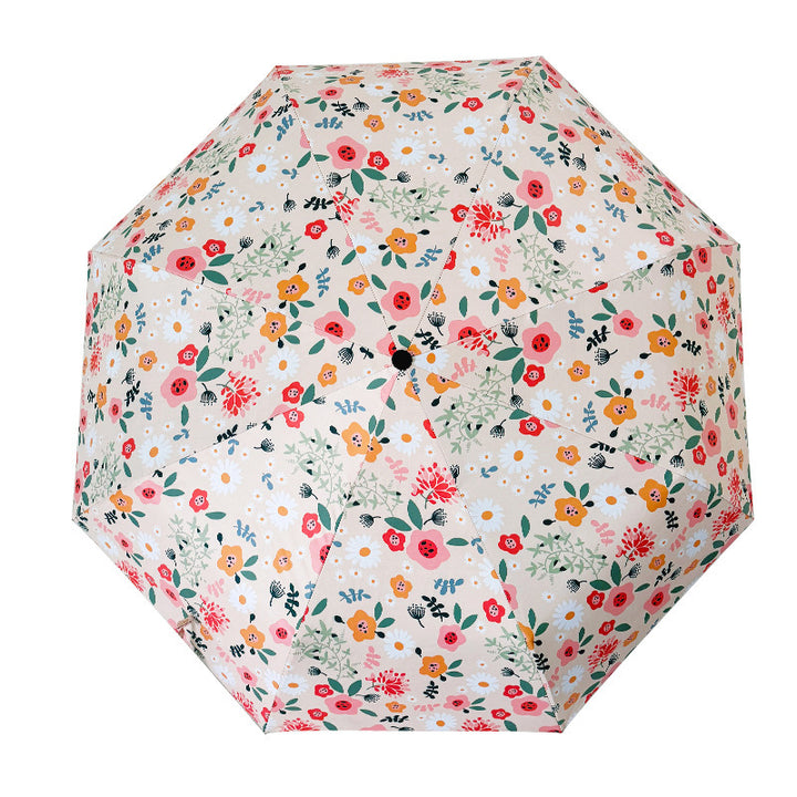 Ladies Folding Umbrella with Floral Design and Cute Details Bowlift