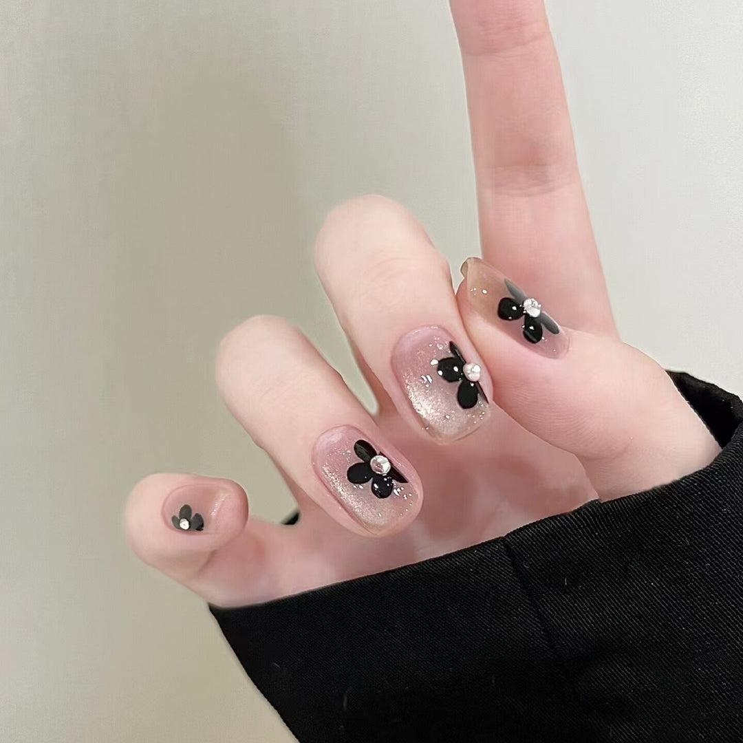 Floral Glitter Press-On Nail Art Bowlift