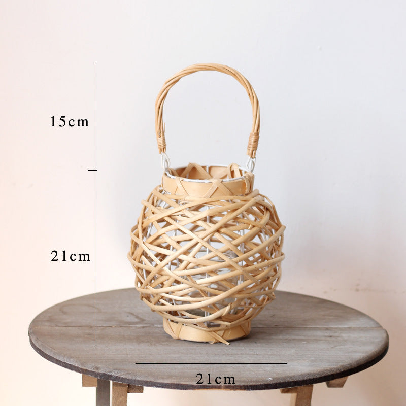 Decorative lantern made of woven natural material Bowlift