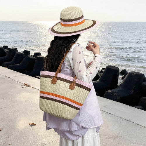WoColorful Straw Beach Tote Bag Bowlift
