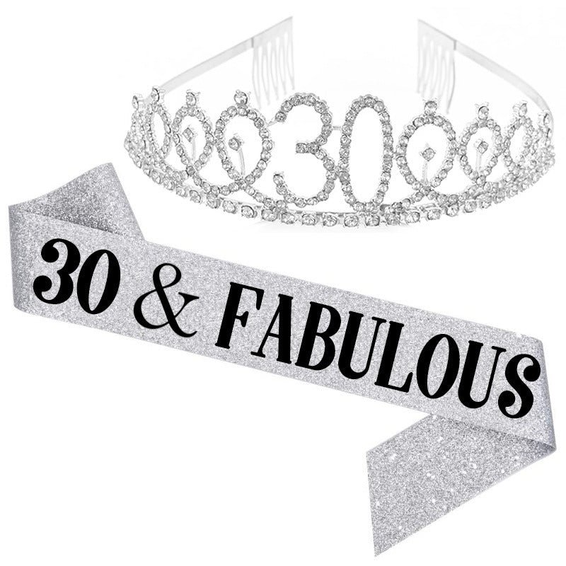 Girl Glittering Birthday Crown and Sash Set Bowlift