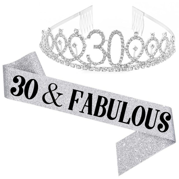 Girl Glittering Birthday Crown and Sash Set Bowlift