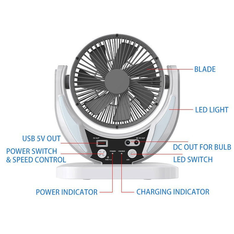 Unisex portable solar fan and lighting set with battery and USB charging function Bowlift