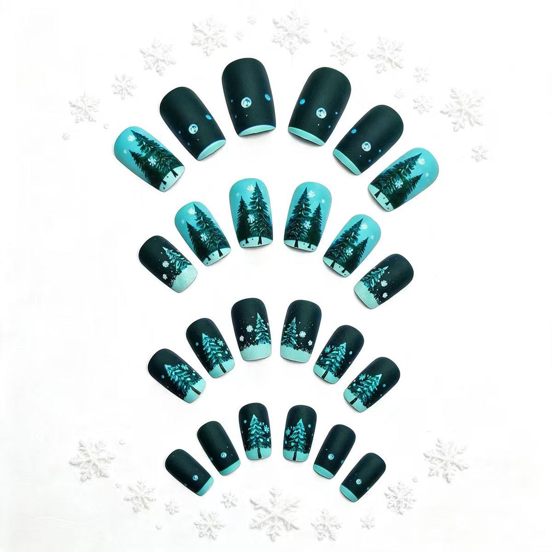 Artificial nails with winter fir tree design Bowlift