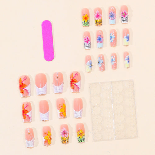 Tropical Floral Acrylic Nail Art Extensions Bowlift