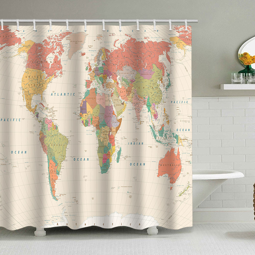 Vintage World Map Shower Curtain Bowlift