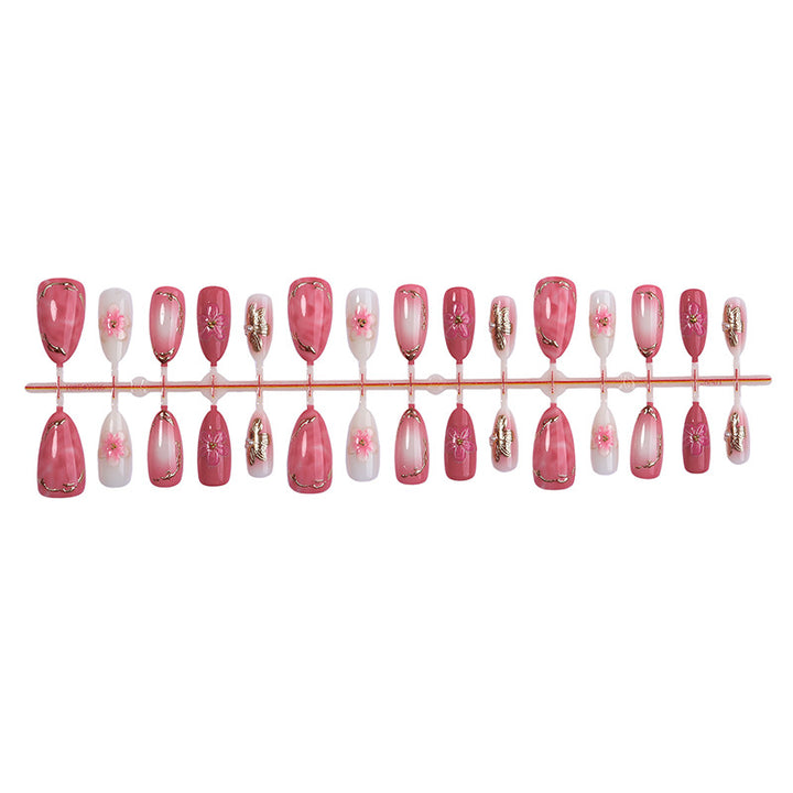 Elegant Floral Press-On Nail Set with Premium Detailing Bowlift