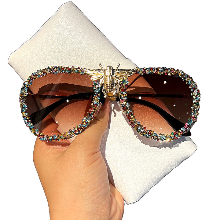 Women Glamorous Oversized Sunglasses with Unique Decorative Frame Bowlift