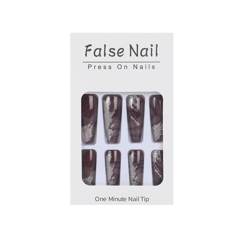 Artificial nails with glamorous silver design Bowlift