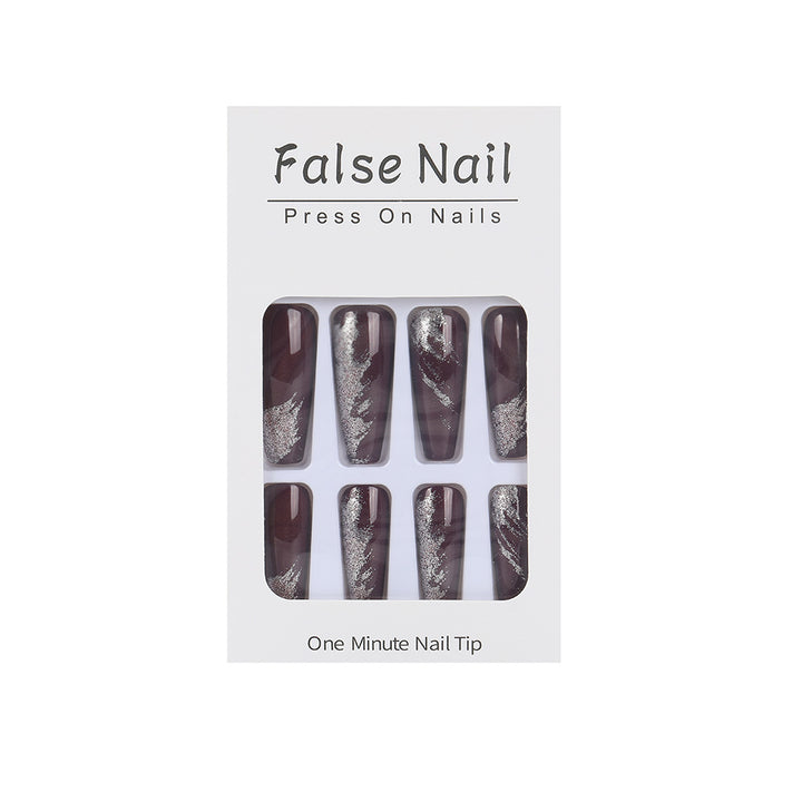 Artificial nails with glamorous silver design Bowlift