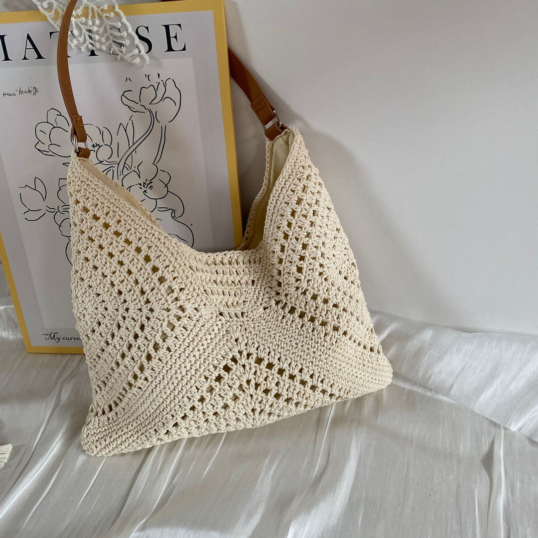Handmade crochet bag with leather handles Bowlift