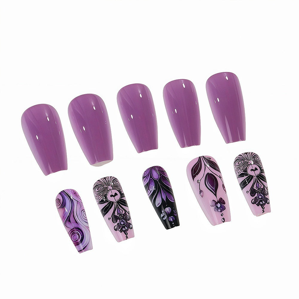 Artificial nails with intricate purple pattern Bowlift