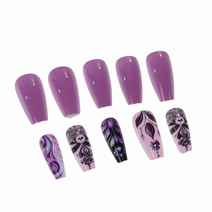 Artificial nails with intricate purple pattern Bowlift