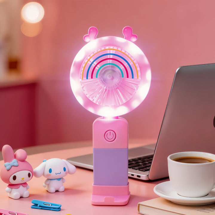 Ladies portable handheld fan with LED lighting and flexible design Bowlift