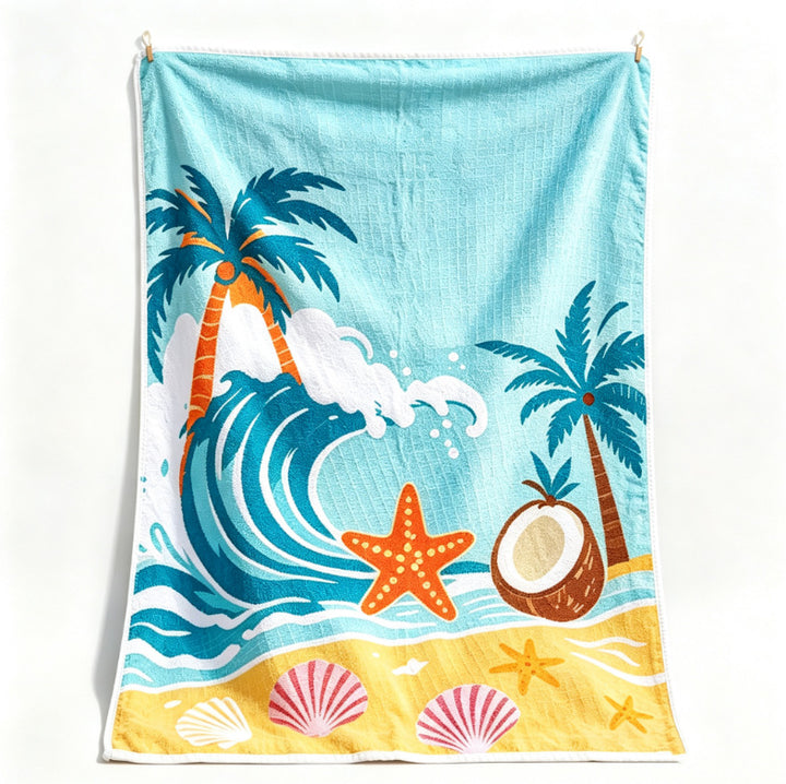 Beach blanket with tropical motif and high-quality waffle structure Bowlift