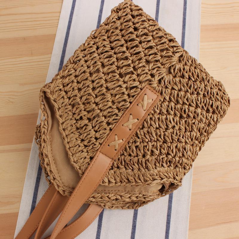 Generous straw shoulder bag with leather handles Bowlift