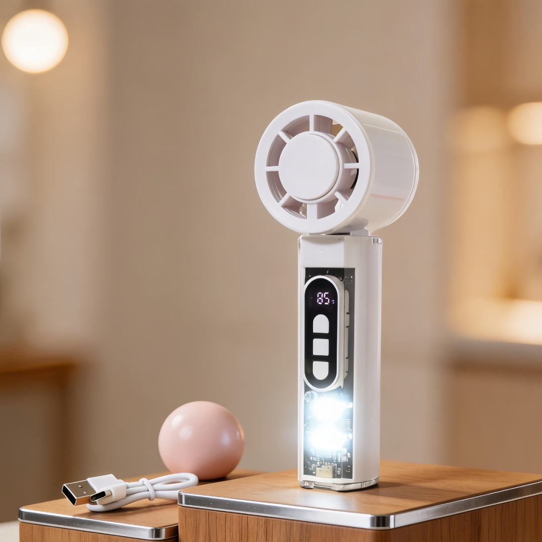 Women Portable Hand Fan with LED Display Bowlift