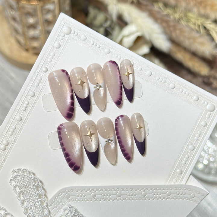 Elegant Press-On Nail Art Set with Crystal Details Bowlift