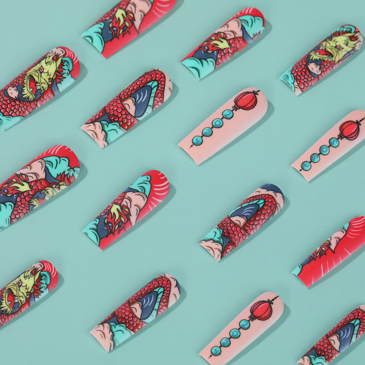 Creative artificial nails in Asian dragon design Bowlift
