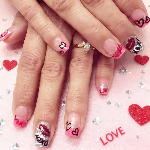 Romantic Heart-Themed Press-On Nail Art Bowlift