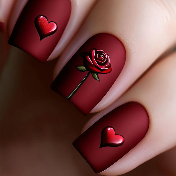 Artificial nails with romantic rose and heart design Bowlift