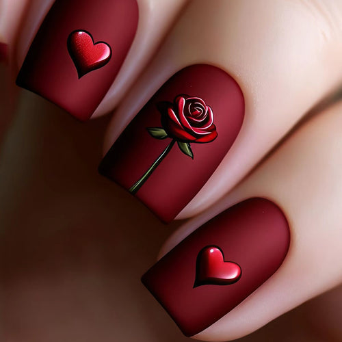 Artificial nails with romantic rose and heart design Bowlift