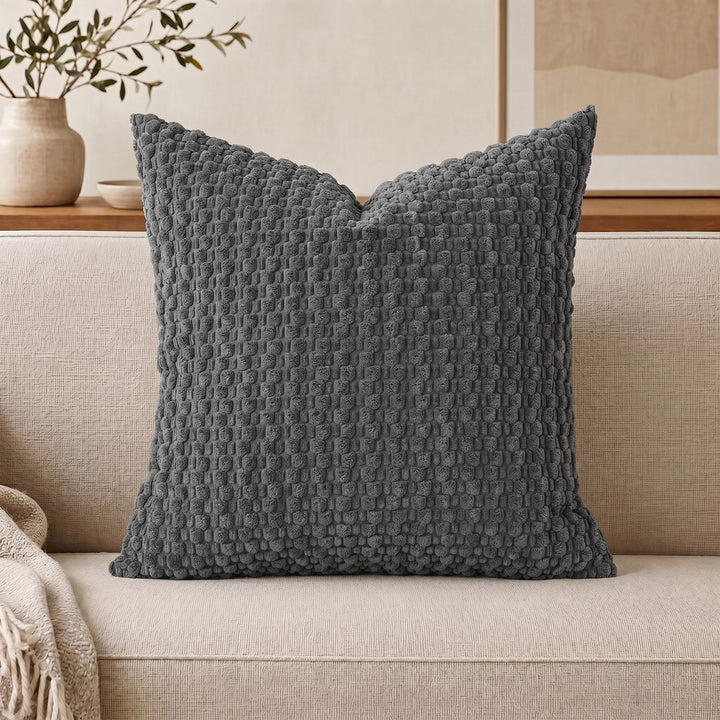 Textured chenille waffle throw pillow with plush insert Bowlift