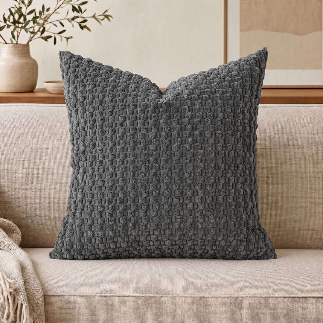 Textured chenille throw pillow with raised bobble weave Bowlift