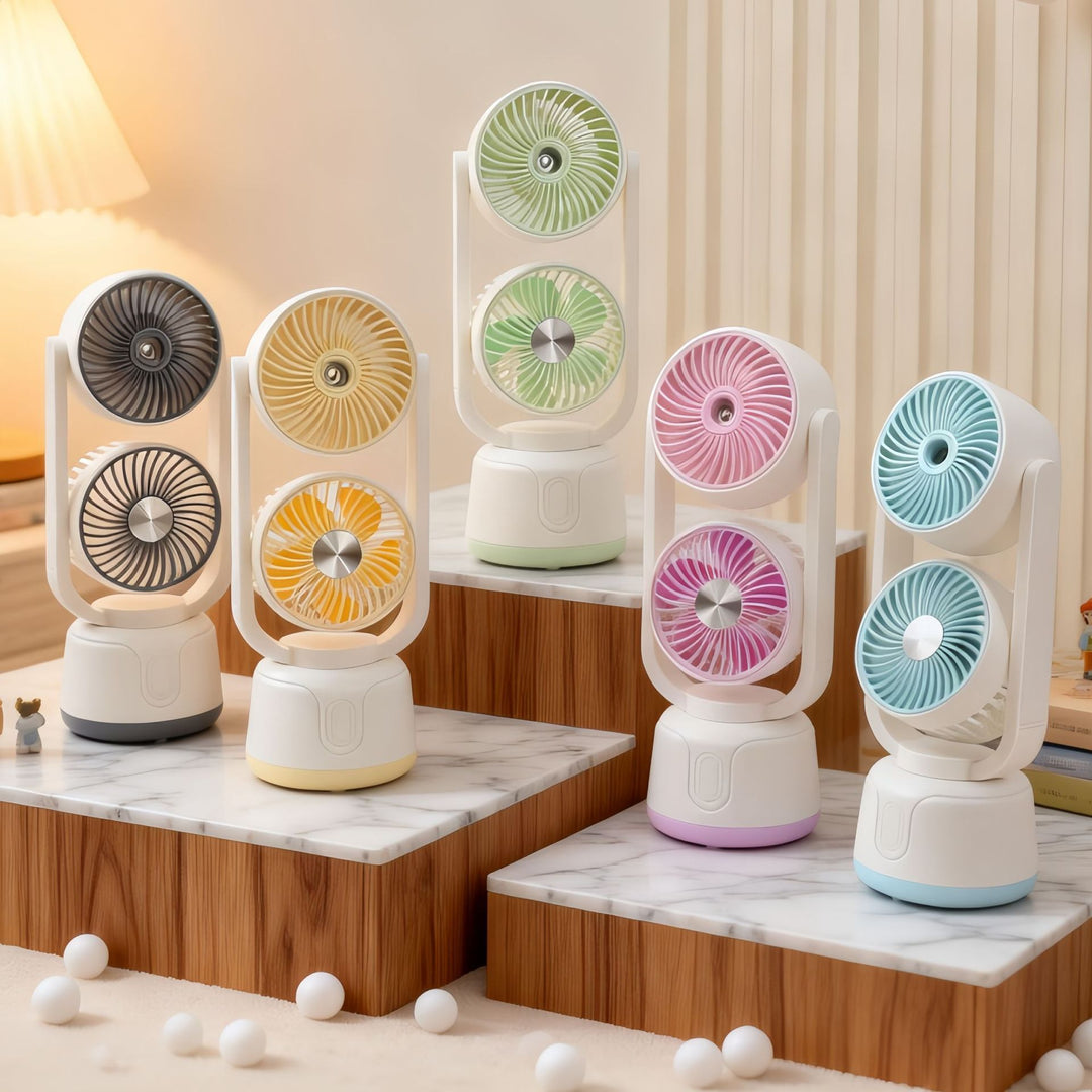 Portable USB Air Humidifier Fan with Dual Blower and Splash-Proof Function Bowlift