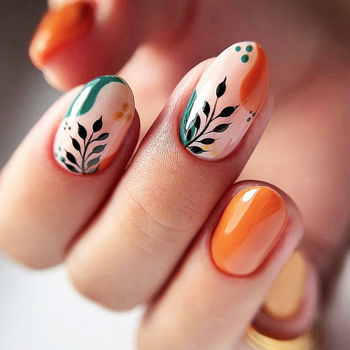 Artificial nail set with floral patterns and elegant glitter accents Bowlift