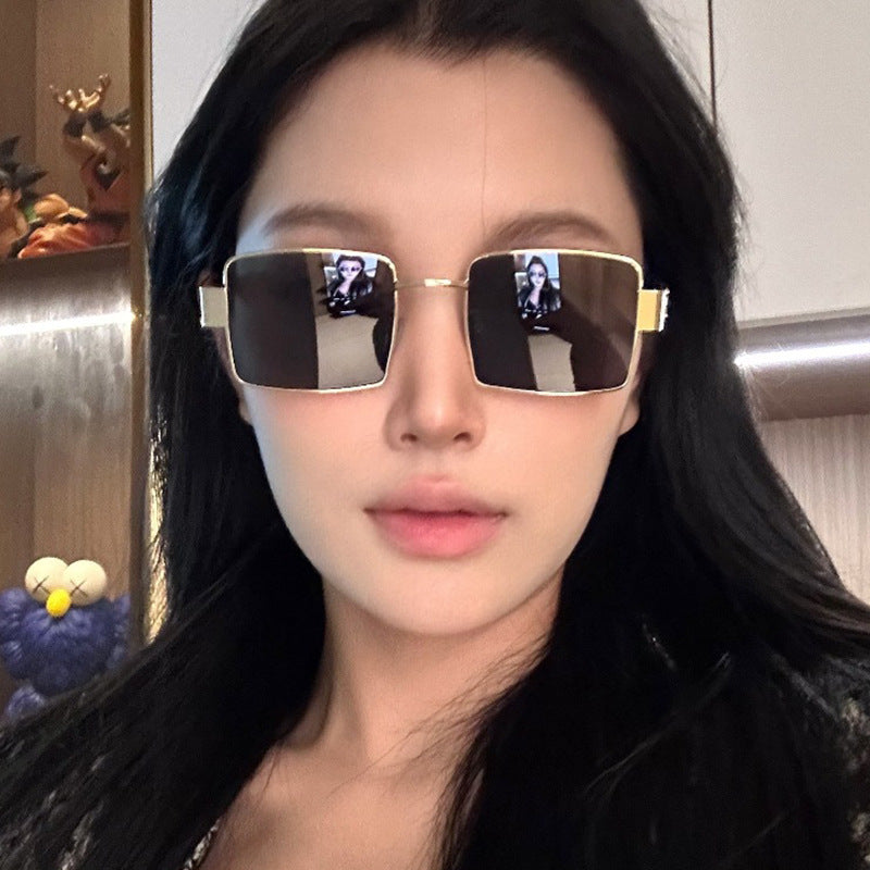 Women's fashionable rectangular sunglasses with high-quality metal frame and polarized lenses Bowlift