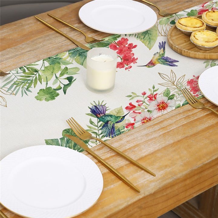Botanical Hummingbird Cotton-Linen Table Runner