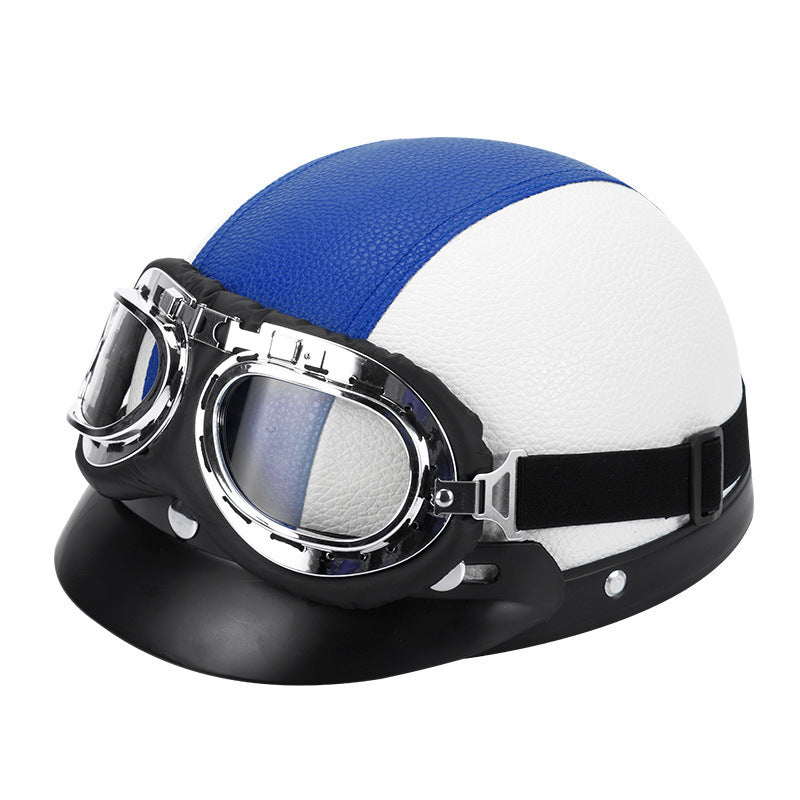 Retro open-face motorcycle helmet with detachable aviator goggles Bowlift