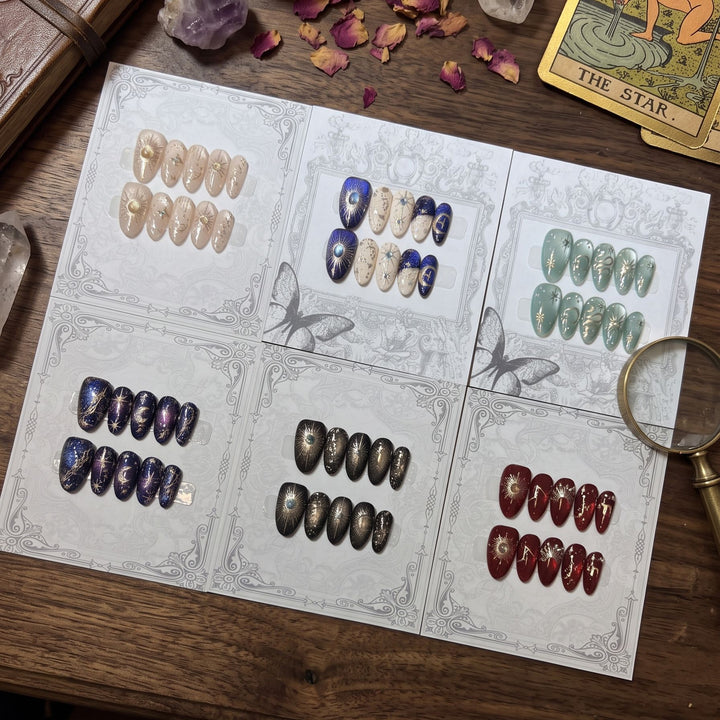 Decorative Press-On Nail Set with Celestial Accents Bowlift