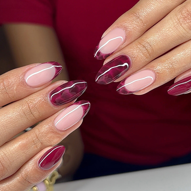 Stylish Press-On Nail Set with Geometric and Gradient Designs Bowlift