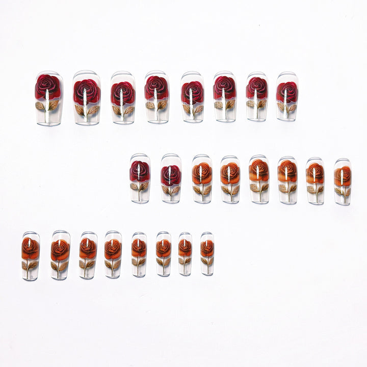 Elegant artificial nails with rose motifs Bowlift