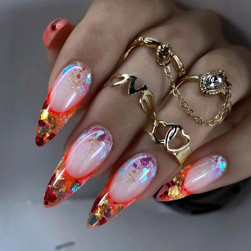 Artistic Nail Tips with Glitter and Ombre Effect Bowlift