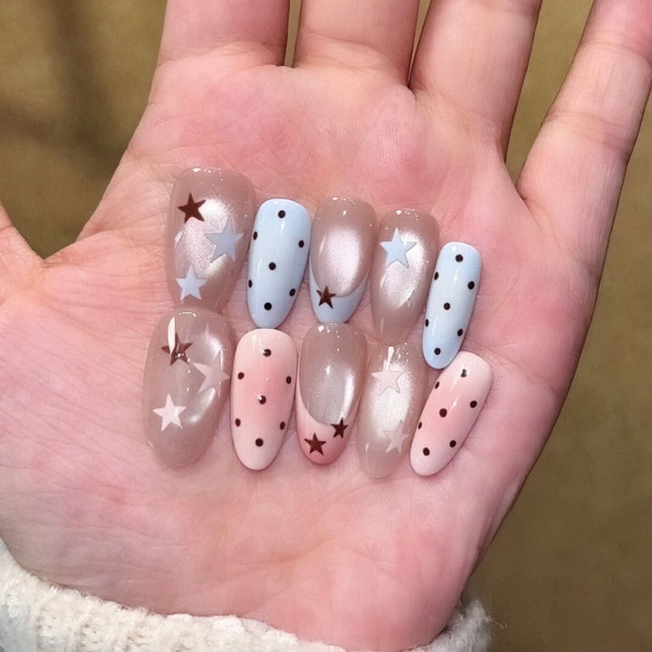 Artistic Star-Patterned Press-On Nail Art Bowlift