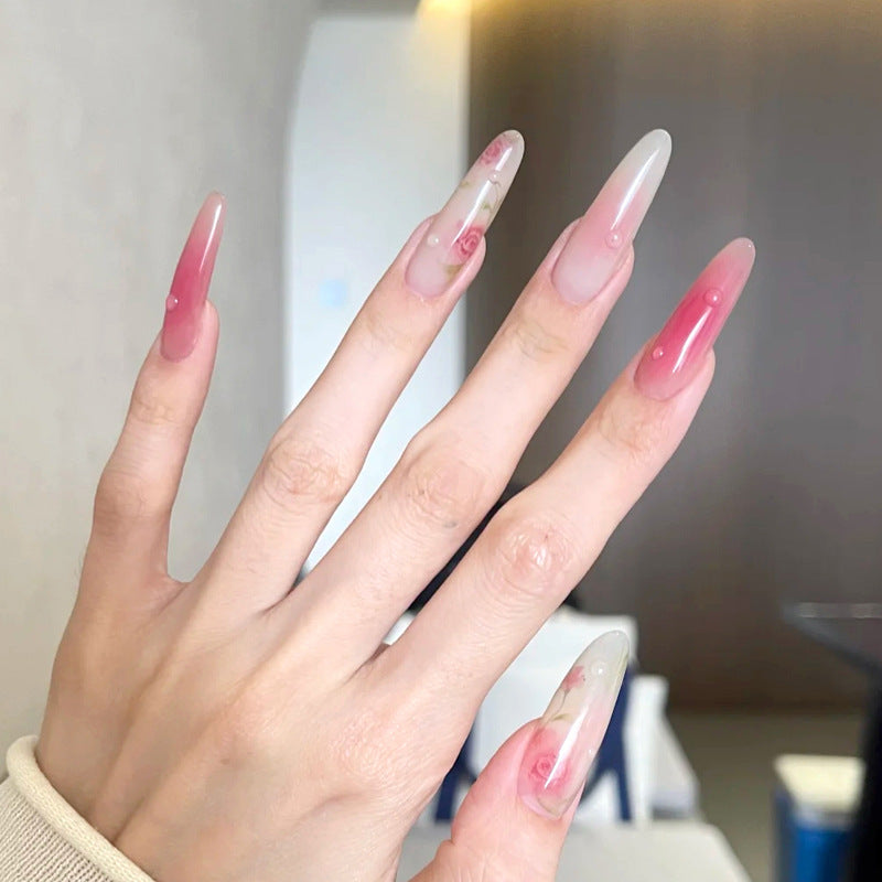 Elegant Floral Press-On Nail Extensions Bowlift