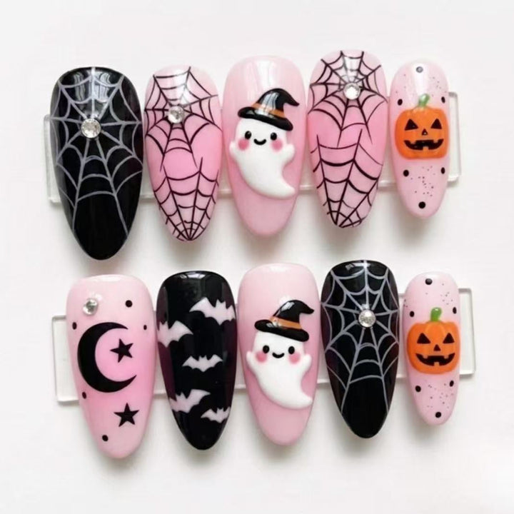 Halloween Artificial Nail Set with Creative Ghost and Spider Designs Bowlift