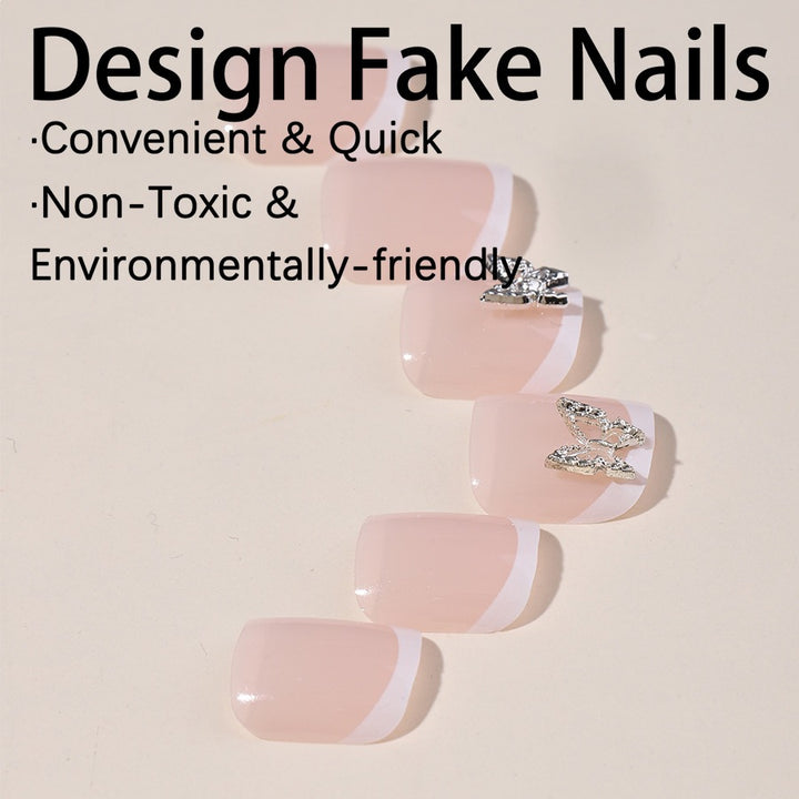 Artificial nail set with delicate decorations and glitter designs Bowlift