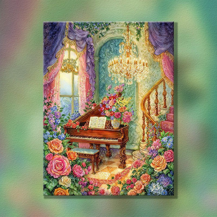 Elegant Floral Piano Scene Wall Art Bowlift