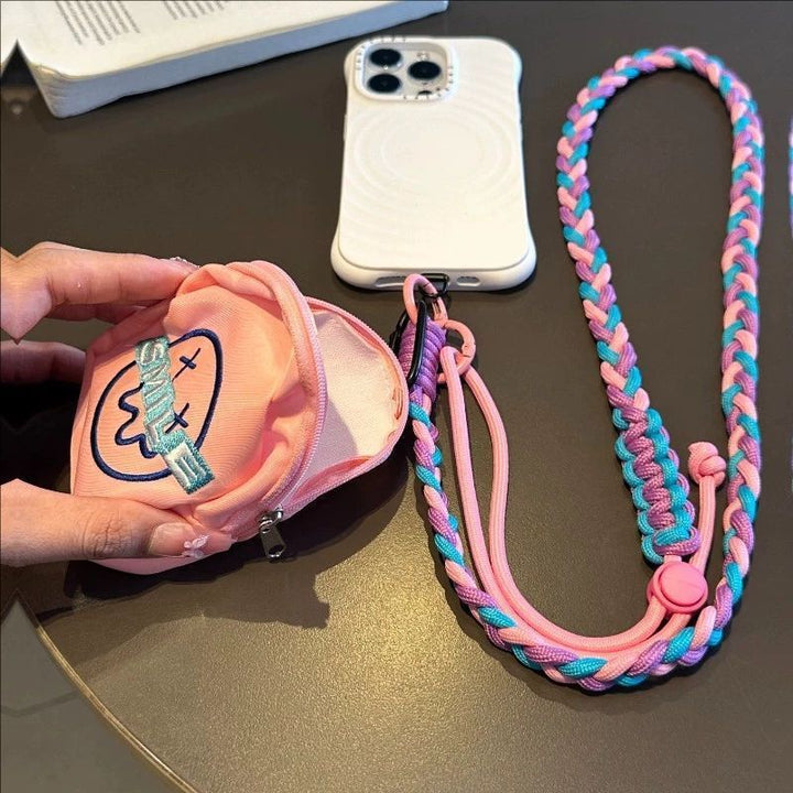 Braided crossbody phone lanyard with detachable mini pouch and adjustable cord Bowlift