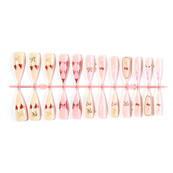 Elegant Decorative Press-On Nail Set with Bow and Heart Designs Bowlift