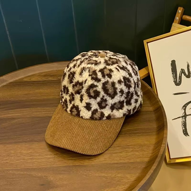 Women's Leopard Print Fleece Baseball Cap Bowlift