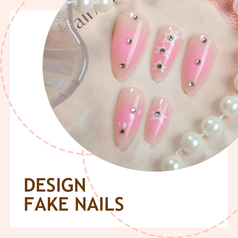 Artificial nail set with sparkling rhinestone accents and playful star motifs Bowlift