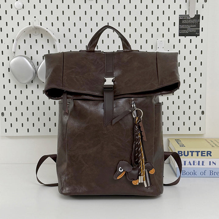 Versatile Leather Roll-Top Backpack Bowlift