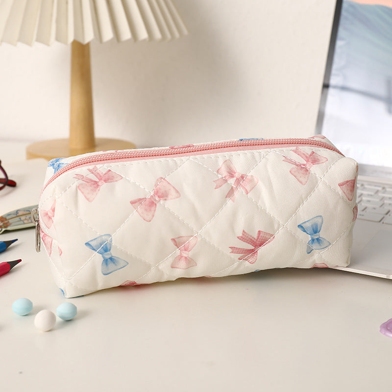 Quilted Bow-Print Cosmetic Pencil Case Bowlift