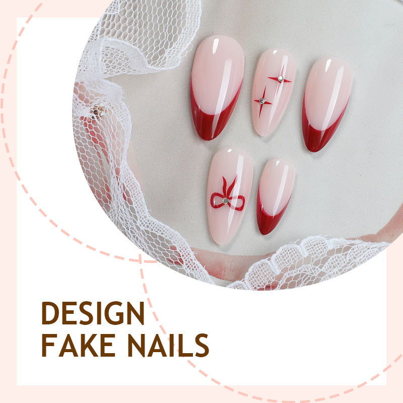 Creative artificial nail set with elegant bow and gradient design Bowlift